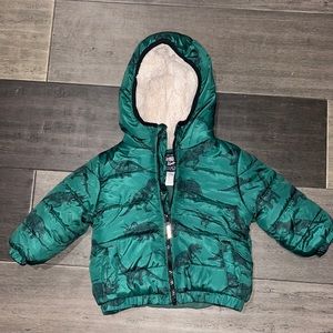 Oshkosh green coat with dinosaurs 12 month